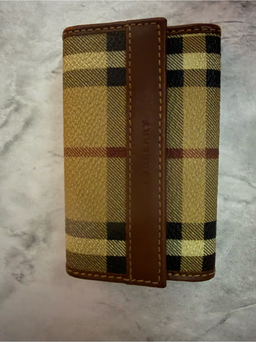 Vintage Burberry Plaid Canvas Trifold Key/Card Holder - Brown Trim - Picture 1 of 4